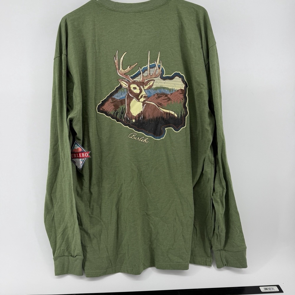 NWT Burlebo T-Shirt Mens L Green Long Sleeve Crew Arrowhead Deer Hunting Pocket